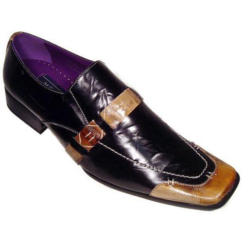 Moretti Black/Taupe Genuine Leather Loafers M1062